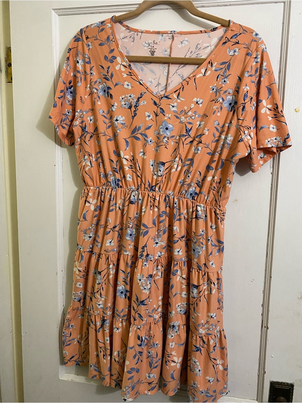 Peach Floral V-Neck Tiered Mini Dress